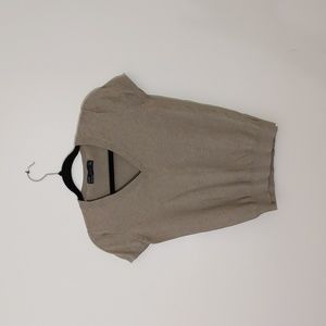 Zara| Tan Short Sleeve V-Neck Sweater Cotton Nylon Blend